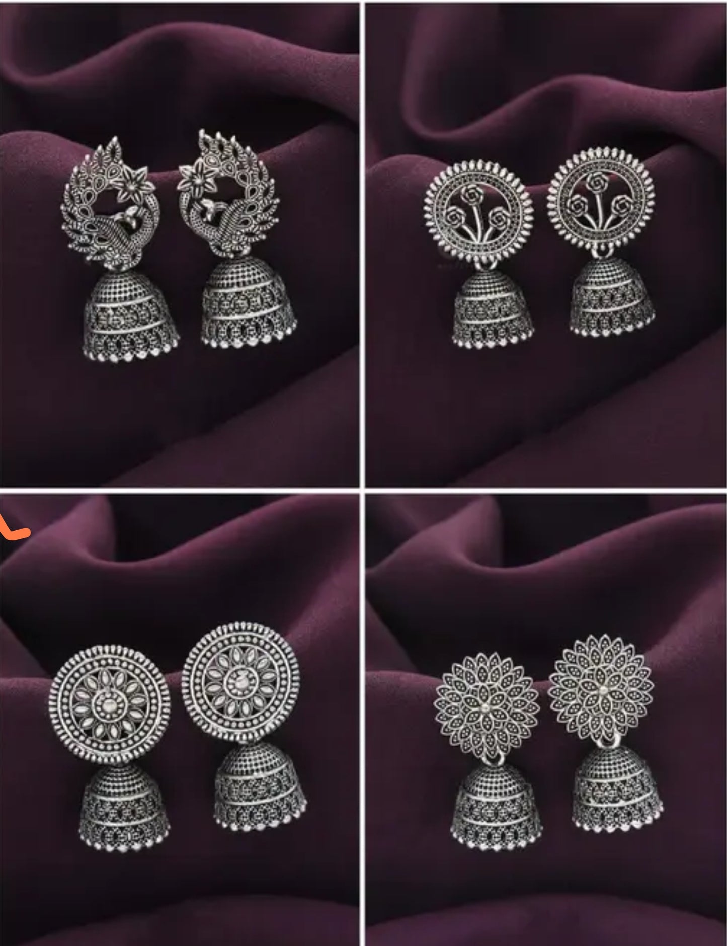 Oxidised Traditional Jhumkhas (Pack of 4)