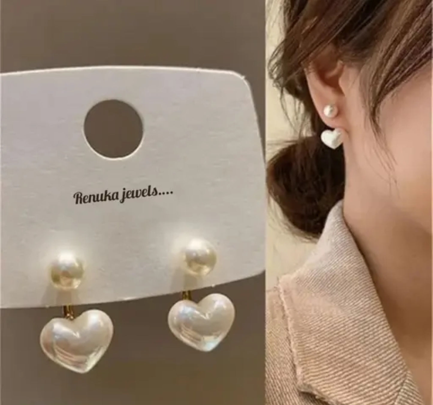Korean Heart Drop Pearl Earrings