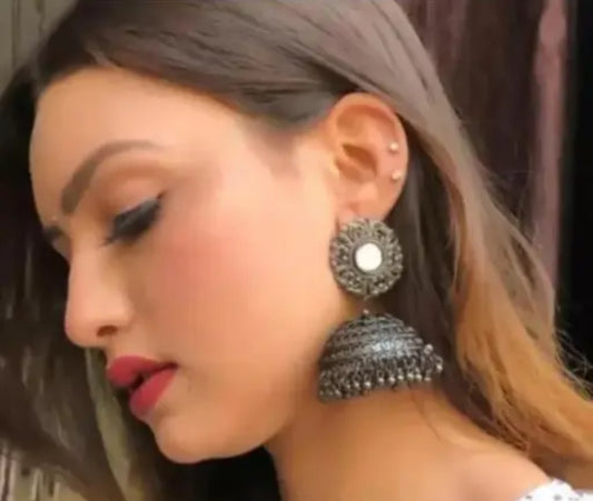 Oxidised Mirror Jhumkhas Earrings