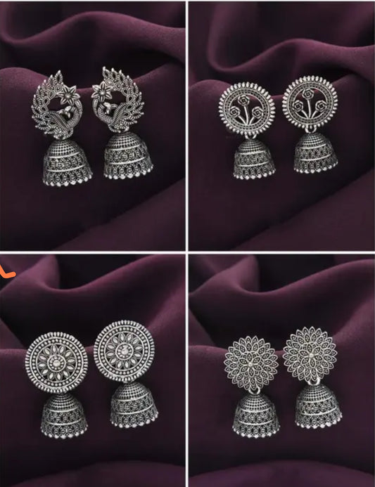 Oxidised Traditional Jhumkhas (Pack of 4)